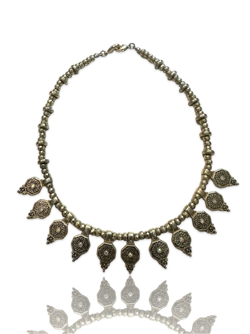 Vintage Gold and Bronze Ornate Drop Pendant Necklace - Vintage